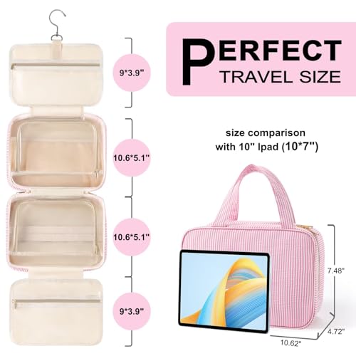 TOPEAST Travel Toiletry Bag for Women - Hanging Toiletry Bag, Large Capacity Personalized Makeup Pouch, Travel Essentials - Letter D, Pink - color: Pink, style: D