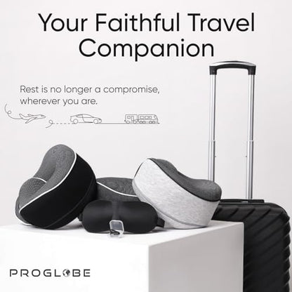 Proglobe Airplane Pillow, Orthopedic Memory Foam Travel Neck Pillow, Black