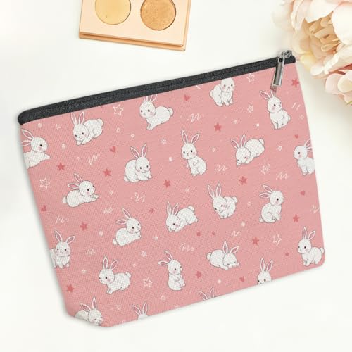 Pink Cute White Rabbit Star Makeup Bag, Cosmetic Bags for Women - color: Cute Bunny 440