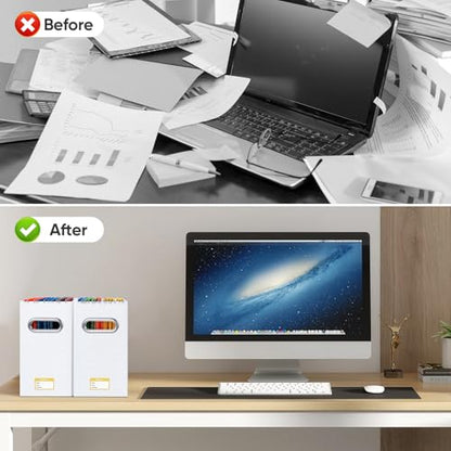 BALEINE 4PK File Organizer Box, Cardboard File Folder Organizer with Handle - color: White, style: 4PK (Slim)
