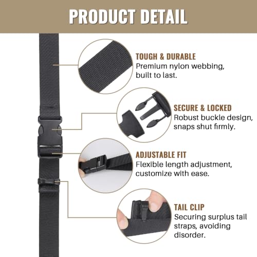 0.75”x48” Utility Straps with Buckle Quick Release Buckle Straps with Clips - size: 0.75” x 48”