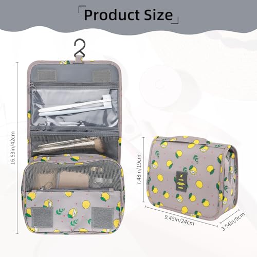 Foldable Hanging Travel Toiletry Bag,Waterproof Portable Travel Bags, Multifunction Travel Makeup Cosmetic Bag Organizer with Hanging Hook (Grey Lemon) - color: Grey Lemon