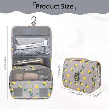 Foldable Hanging Travel Toiletry Bag,Waterproof Portable Travel Bags, Multifunction Travel Makeup Cosmetic Bag Organizer with Hanging Hook (Grey Lemon) - color: Grey Lemon