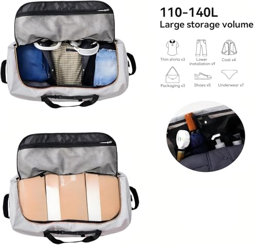 Rolling Duffle Bag with Wheels,110L/140L Expandable Soft-Sided Foldable Duffle Bag with 2 Rubber Wheels,Packable 32” Rolling Carry-On with Pockets & Compartments (Grey) - color: Grey