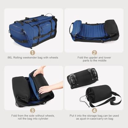 Rolling Duffle Bag with Wheels,86L 30”Carry on Luggage with Wheels,Folding Travel Bag,Duffle Backpack with Separate Shoe Compartment (Dark Blue) - color: dark blue, size: 86L duffle bag