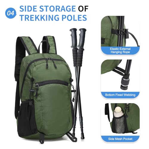 20L Small Hiking Backpack for Women Men Packable Daypack Green - color: Dark Green, size: 20L