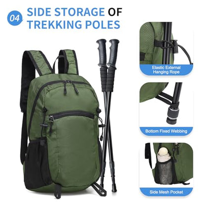 20L Small Hiking Backpack for Women Men Packable Daypack Green - color: Dark Green, size: 20L
