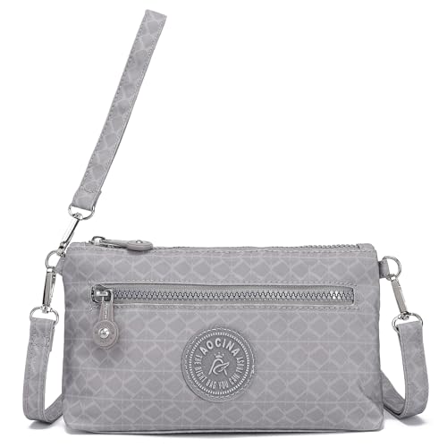 Small Wristlet Wallets for Women Nylon RFID Cross body bag - color: Gray Checked