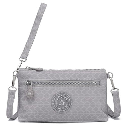 Small Wristlet Wallets for Women Nylon RFID Cross body bag - color: Gray Checked