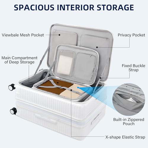 HanTrip 20"/28" Top Opening Luggage Sets 2 Piece Hard Shell Suitcase, White - color: White, size: Expandable 2-Piece Set(20/28)