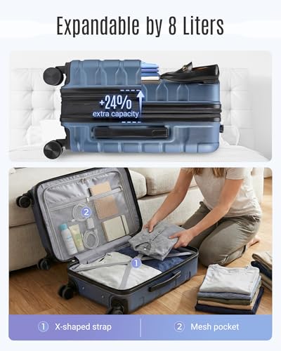 LIGHT FLIGHT Carry On Luggage 22x14x9 Airline Approved Suitcase,Royal Blue - color: Royal Blue