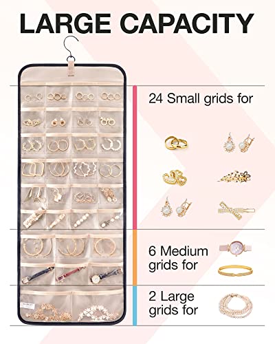 BAGSMART Hanging Jewelry Organizer Necklace/Earring/Ring 2-Sided L Black - color: Black, size: L