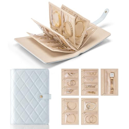 VLANDO Travel Jewelry Box,Loose-Leaf with Clear Velvet Pouches,Blue - color: 05.Baby Blue