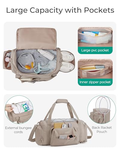 BAGSMART 4-IN-1 Gym Bag for Women Men, TSA Duffle Bag for Travel - color: D-Beige