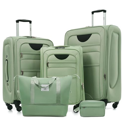 Merax Softside Luggage Set 3 Piece Suitcase with Duffel Bag Spinner Wheels - color: Light Green(22/26/30+bags), style: Softside Luggage Set