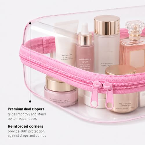 3 Pack Clear Hard Shell Zipper Case (1XL + 1L + 1M, Pink) - color: Pink(XL+L+M)