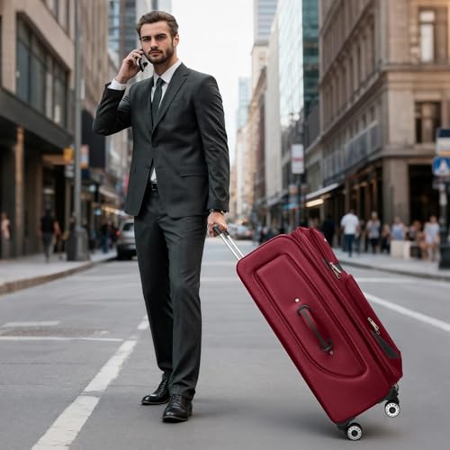 32'' Large Softside Suitcase,Luggage Expandable,w/LOCK - color: Burgundy-Grey, size: Checked-Extra Large 32-Inch