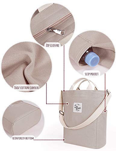 Lily queen Women Canvas Tote Handbags Casual Shoulder Work Bag Crossbody - color: Taupe Grey