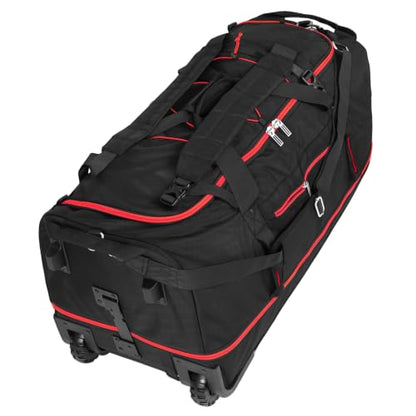31” 95L Expandable to 125L Foldable Wheeled Duffle Bag, Black Red - color: Black Red