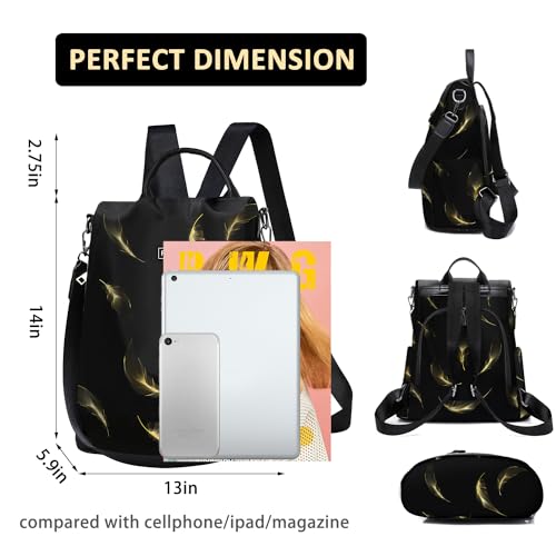 Fmeida Travel Backpack Purse for Women Anti Theft Convertible Backpacks Fashion Waterptoof Nylon Daypack Black Feather - color: Black Feather
