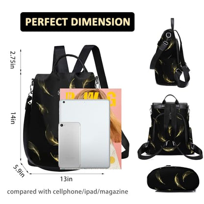 Fmeida Travel Backpack Purse for Women Anti Theft Convertible Backpacks Fashion Waterptoof Nylon Daypack Black Feather - color: Black Feather