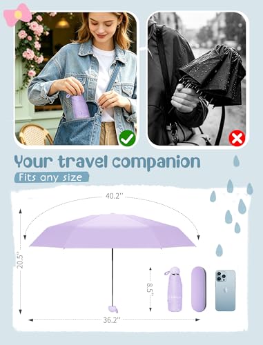 Jorilis Mini Compact Travel Umbrella with Case, Pocket Size UV Sun & Rain - color: Purple