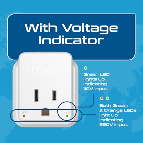 Ceptics World Power Plug Adapter Set, Dual USB & USB-C 3.1A, 20W with QC-PD, 2 USA Outlet Compact & Powerful, Use In Europe, Asia, Australia, Japan, Includes Type A, B, C, E/F, G, I SWadAPt Attachment