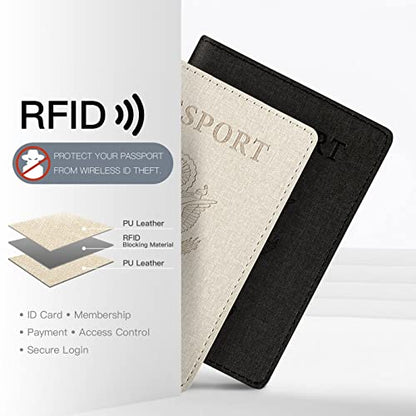 2 Pack Passport Cover With Card Slots RFID Blocking-White&Black - color: White&Black, style: 2pack