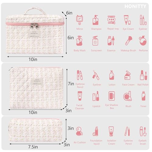 honitty Makeup Bag,Quilted Cosmetic Bags for Women - color: Pink flower
