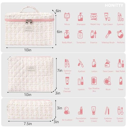 honitty Makeup Bag,Quilted Cosmetic Bags for Women - color: Pink flower