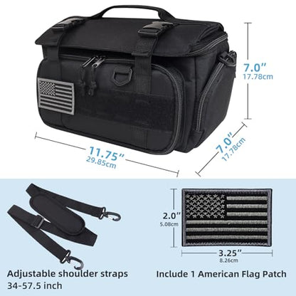 ALSLEA Tactical Travel Gaming Bag Compatible with Nintendo Switch/ Switch 2 All in One Carrying Case for Steam Deck, AC Adapter, Controllers, Protective Bag with Flag Patch &18 Game Card Slots (Black)