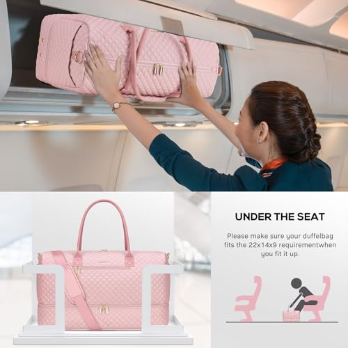 Travel Weekender Carry-on Bags for Women: Duffel Bag with Shoe Compartment - color: 1-Pink, size: 40L-3Pcs Set