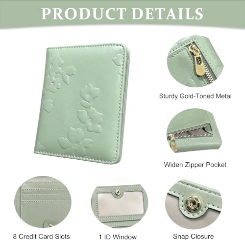 Small RFID Womens Wallet Travel Bifold Compact Slim thin Credit Card Holder - color: Green