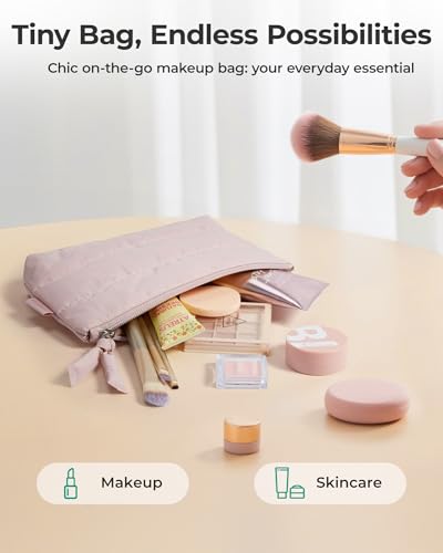 BAGSMART Small Makeup Bag, Machine Washable Puffy Cosmetic Pouch, Pink - color: 02-Baby Pink
