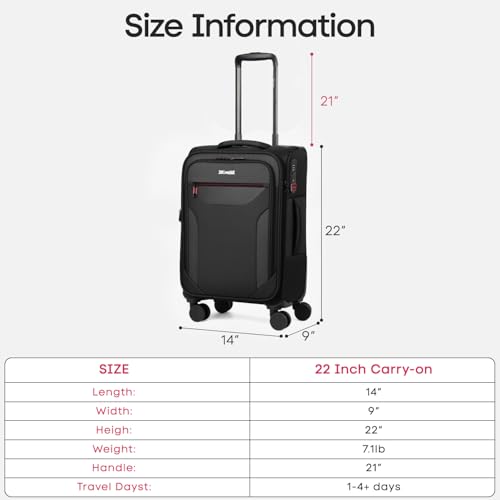 22'' Upright Spinner Softshell Suitcase w/Spinner Wheels - color: Black, size: Carry-On 22 inch