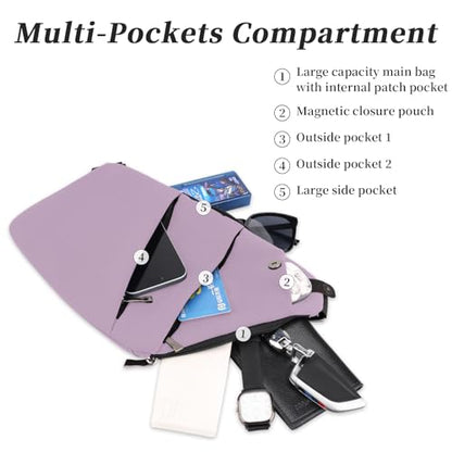 Anti Theft Crossbody Travel Bag - Multi-pocket Shoulder Bag with Adjustable Strap,Slim Sling Bag for Women Men - color: Lavender-left Shoulder