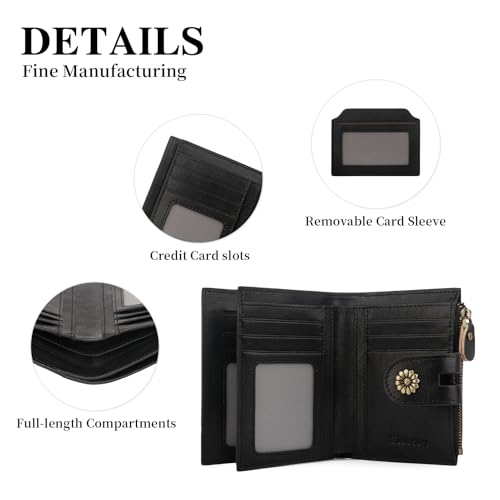 Womens Wallet,RFID Blocking Leather Wallet Womens Bifold Card Holder Small Compact Wallet for Women with Removable ID Window(yhblack) - color: c2-embossed black