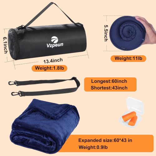 Travel Pillow and Blanket Set for Airplane, Hooded Memory Foam Neck Pillow - color: Navy