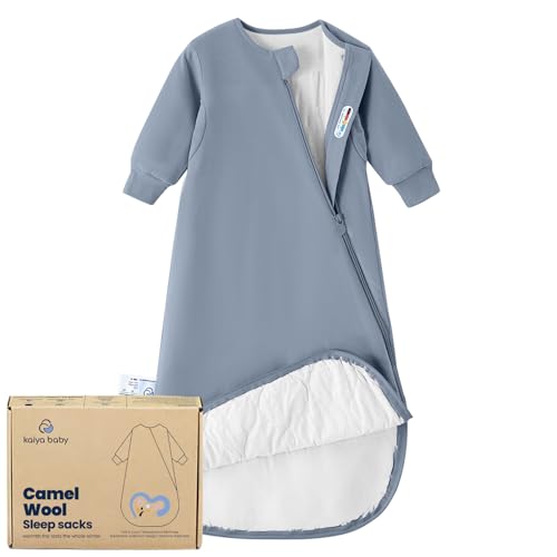 KaiyaBaby Organic Cotton Baby Sleep Sack, Long Sleeve 1.0 TOG, 0-6M - color: Blue Flint Stone, size: 0-6M
