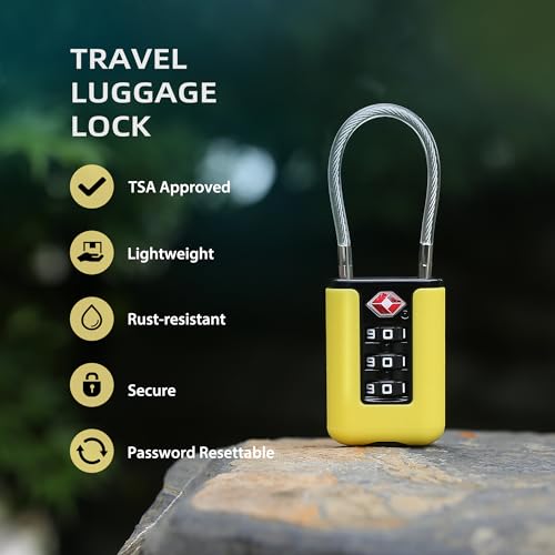 TSA Approved Luggage Locks, 3-Digit Waterproof Padlock, Combination Travel Cable Lock, Lockers, Suitcases, Toolboxes (Yellow+Yellow) - color: Yellow+Yellow