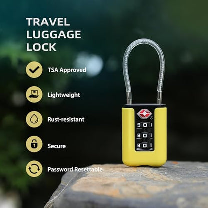 TSA Approved Luggage Locks, 3-Digit Waterproof Padlock, Combination Travel Cable Lock, Lockers, Suitcases, Toolboxes (Yellow+Yellow) - color: Yellow+Yellow