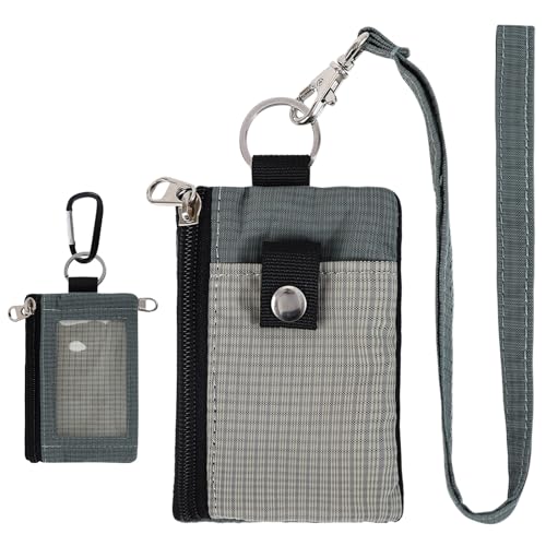 MASAPHlL Small Lanyard Wallet for Women/Men with RFID Blocking ID Badge Holder, Minimalist Nylon Zipper Pouch, Traval Neck Wallet with Keychain, ID Window for Card,Coin,Cash (Gray+Dark Gray) - color: Gray+dark Gray