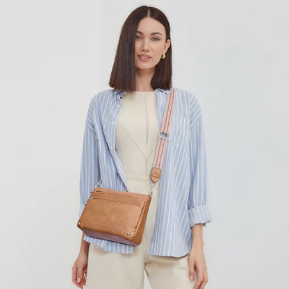 Crossbody Bag for Women, RFID Vegan Leather Medium Purse - color: Camelbrown