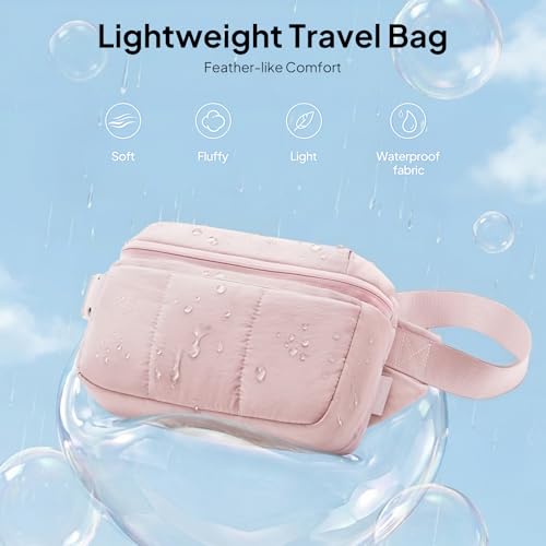 TOPEAST Waist Pack 3.5L Fanny Packs with Water Bottle Holder, Large Capacity Travel Belt Purse Anti-Theft RFID Blocking, Pink Fluffy Crossbody Sling Bag for Hiking Walking - color: Pink