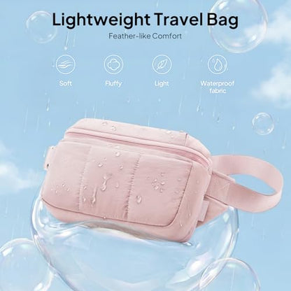 TOPEAST Waist Pack 3.5L Fanny Packs with Water Bottle Holder, Large Capacity Travel Belt Purse Anti-Theft RFID Blocking, Pink Fluffy Crossbody Sling Bag for Hiking Walking - color: Pink