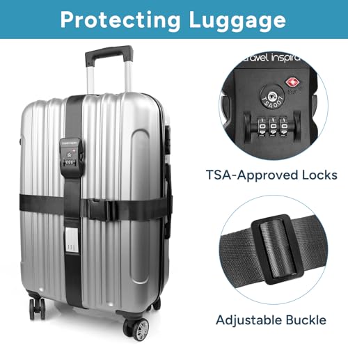 Travel Inspira Anti-Theft Suitcase Belt with TSA Lock - color: Cross Black-New