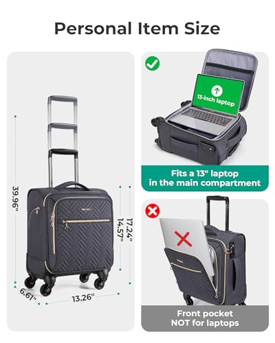 BAGSMART 16" Underseat Carry On Luggage Softside Carry On Suitcase,Grey - color: Underseat-Grey