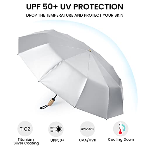 G4Free 46 Inch UPF 50+ UV Protection Sun Travel Umbrella with Wooden Handle - color: Blue