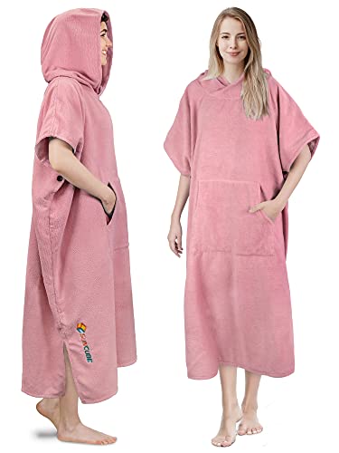 SUN CUBE Surf Poncho Changing Robe with Hood, Wetsuit Changing Hooded Towel - color: Pink