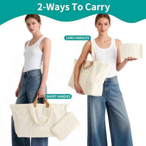 20" 12 Gal Extra Large Canvas Travel Tote Bag with Zipper - color: Beige